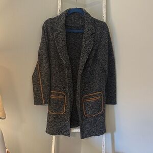 THML Boutique Women's Gray Tweed Sweater Coat with Brown Accents